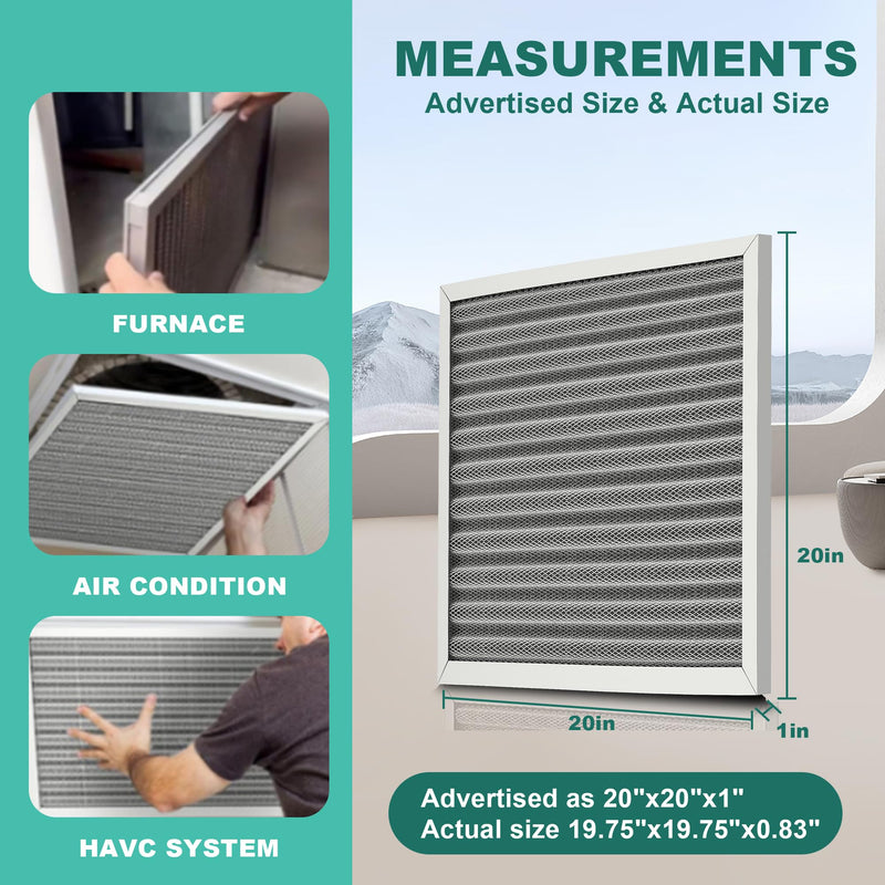 20x20x1 HVAC Furnace Air Filter, Lasts a Lifetime, Washable Reusable Electrostatic Air Filter, MERV 8, Breathe Fresher, Home And Office (Actual Size:19.75x19.75x0.82 Inch) 20x20x1