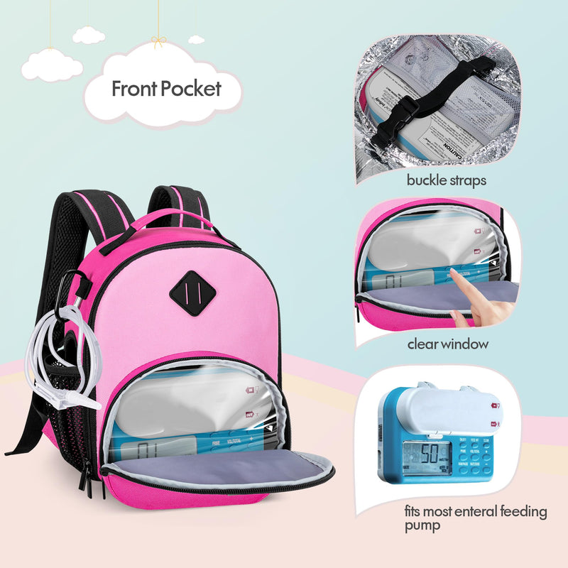 LUXJA Feeding Tube Backpack for G Tube, J Tube and GJ Tube, Feeding Tube Bag Fits 500ml Feeding Bag and Enteral Feeding Pump (Compatible with EnteraLite Infinity and Kangaroo Joey), Rose Red