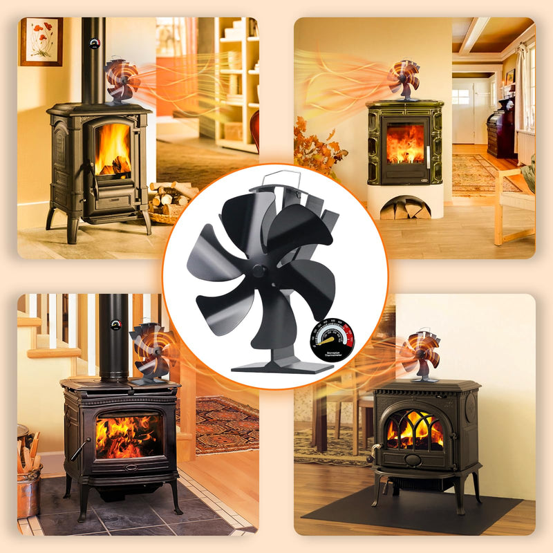 Tomersun Wood Stove Fan Heat Powered Stove Fan Heater Fireplace Fan for/Pellet/Wood Burner/Fireplace, with Thermometer XX Large
