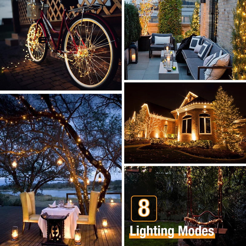 4 Pack Solar String Lights Outdoor - 320LED 132FT Solar Fairy Lights Waterproof 8 Modes, Copper Wire Solar Powered Twinkle Lights for Outside Tree Garden Christmas Wedding Party Decor (Warm White) Warm White 4 Pack