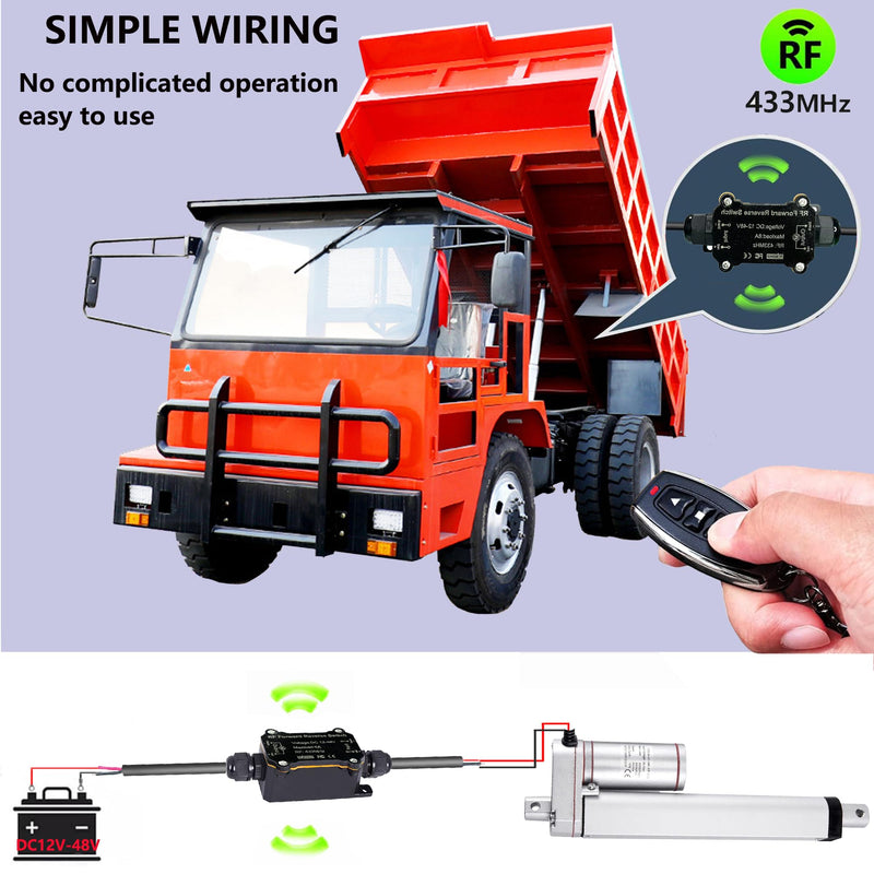 Forward and Reverse Remote Control Switch,DC 12V to 48V 8A Waterproof Remote Control Switch,Linear Actuator 12V Wireless Switch,Up to 165 Feet Control Range,for Shutter Doors,Winch Electromagnetic 12-48V DC