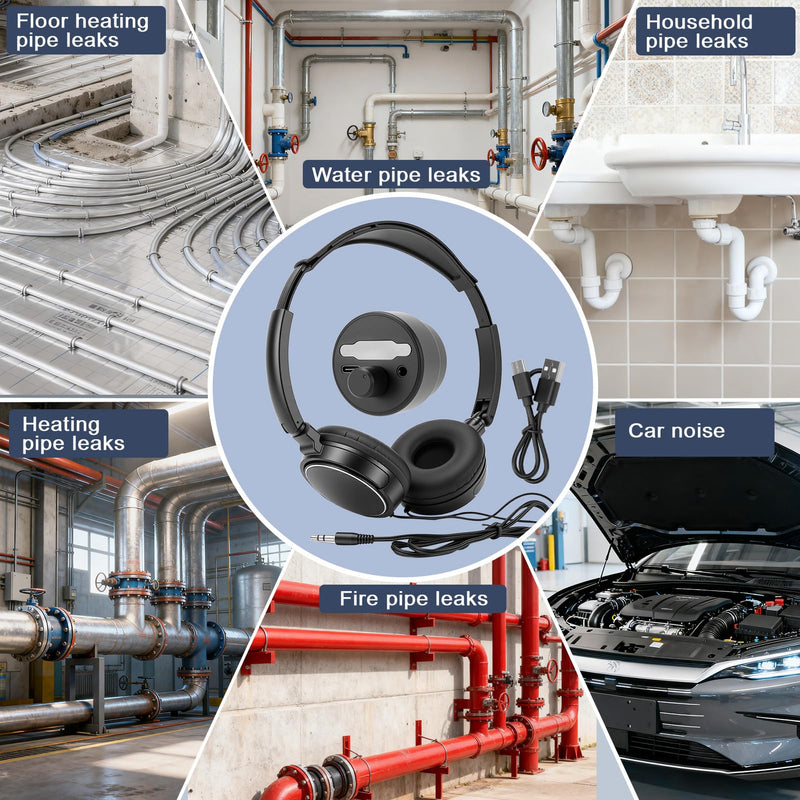 Water Leak Detector, Underground High Sensitivity Water Leak Detector with Headset, Water Leak Detection Device for Water Leakage Detection Construction Pipelines (with Large Earphone) With Large Earphone