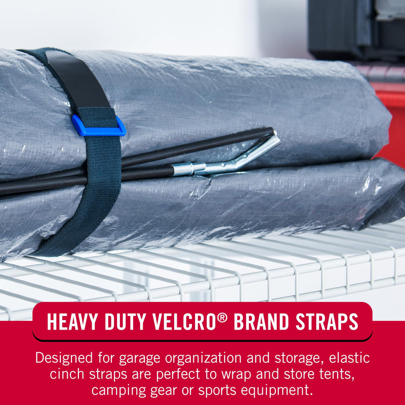 VELCRO Brand 30 Inch Elastic Straps 4 Pack | Stretchable and Adjustable For Snug Fit | Fasten Outdoor Umbrellas, Wood, Tarps, Blankets, Poles, More | Cinch with Buckle, Black 30x1" 4PK Large 30"