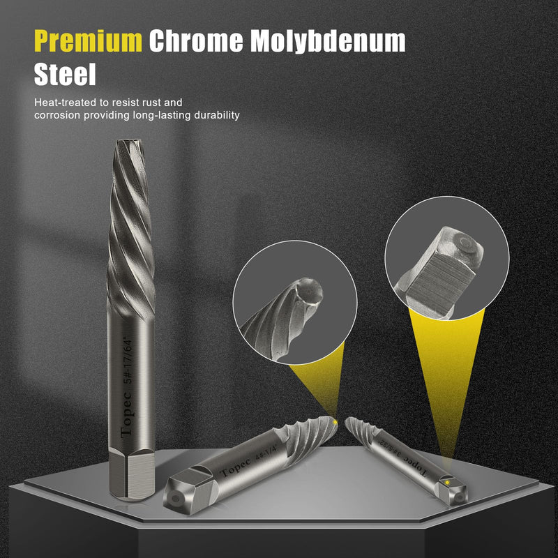 TOPEC Damaged Screw Extractor Set, 7 Piece Easy Out Bolt Extractor for Easily Remove Broken Bolts, Stripped Screws, Studs