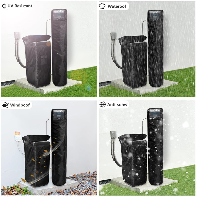 Water Softener Cover,Outdoor Insulated Water Softener Tank Cover with Top Transparent PVC Window + Brine Tank Cover with Split Zipper Opening - Prevent Sweating (Black) Split Type 64''h Water Softener Cover (Split-type)