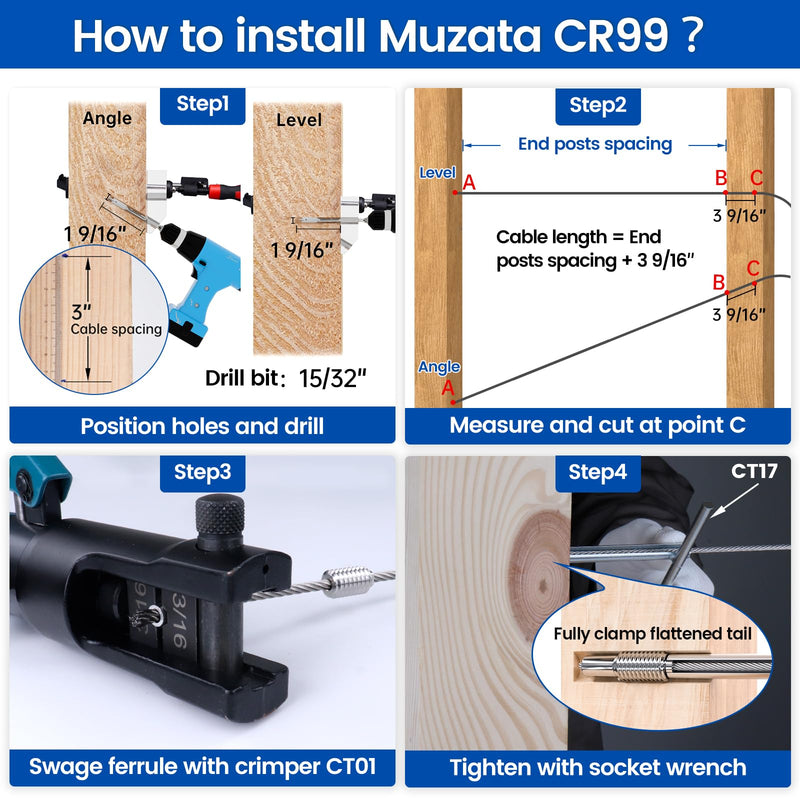 [Patent] Muzata 20Pack 3/16" Cable Railing Hardware Swage Lag Screw CR99 3/16 Inch 20p swage type