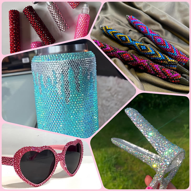 32000Pcs Resin Flatback Rhinestones for Bedazzling Kit with 4 Pcs B7000 Glue 3mm Multicolor Bedazzler Kit with Rhinestones and Tools DIY Bedazzling Gems for Crafting Clothing Shoes Cups Set 1 - 4 Boxes Resin Rhinestones
