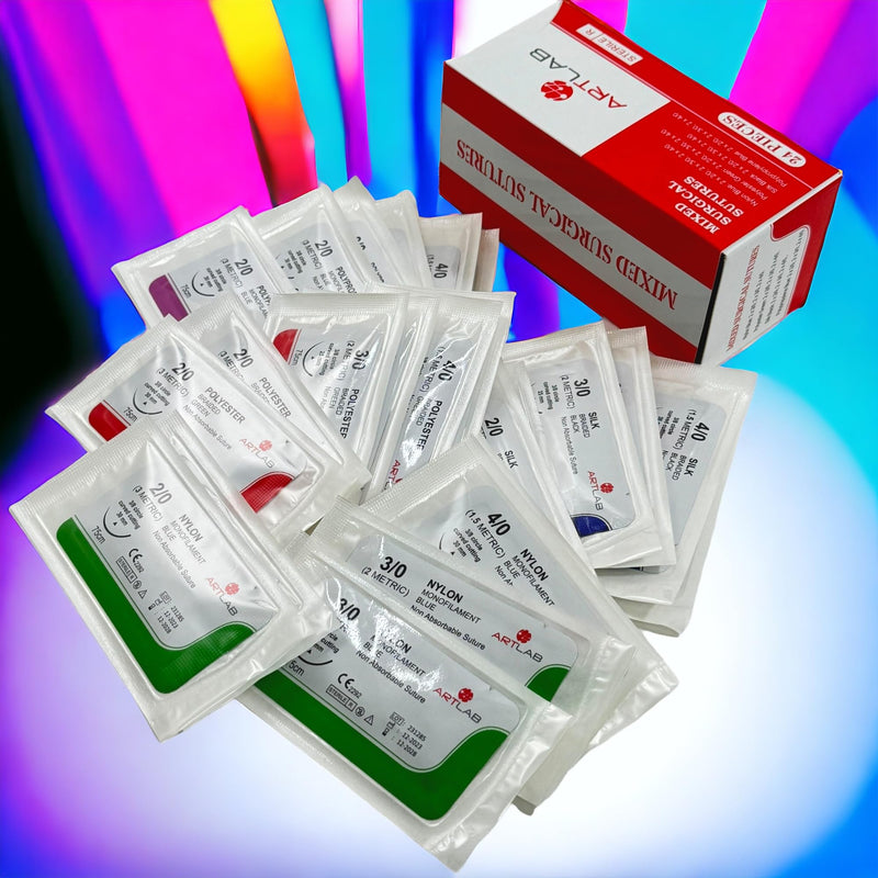ArtLab-Mixed Practice Sutures -Sutures Thread W/Needle (Mixed 2/0,3/0,4/0)-for Medical,Nursing,and Veterinary Students Suture Training Suture Kit Companion Demonstration and Education Use Only-24/pk