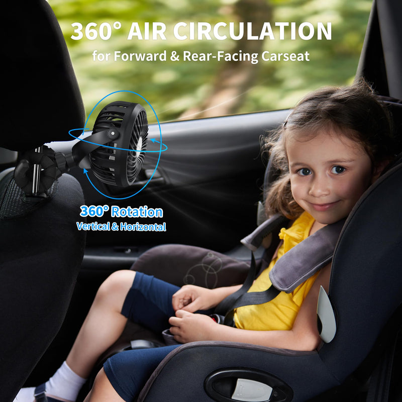 AMACOOL Battery Operated Stroller Fan, Baby Travel Essentials for Beach Disney, Newborn Boy & Girl Showers Gifts Registry Search, Rechargeable Clip On Fan for Car Seat Wagon Crib Bike Treadmill Black