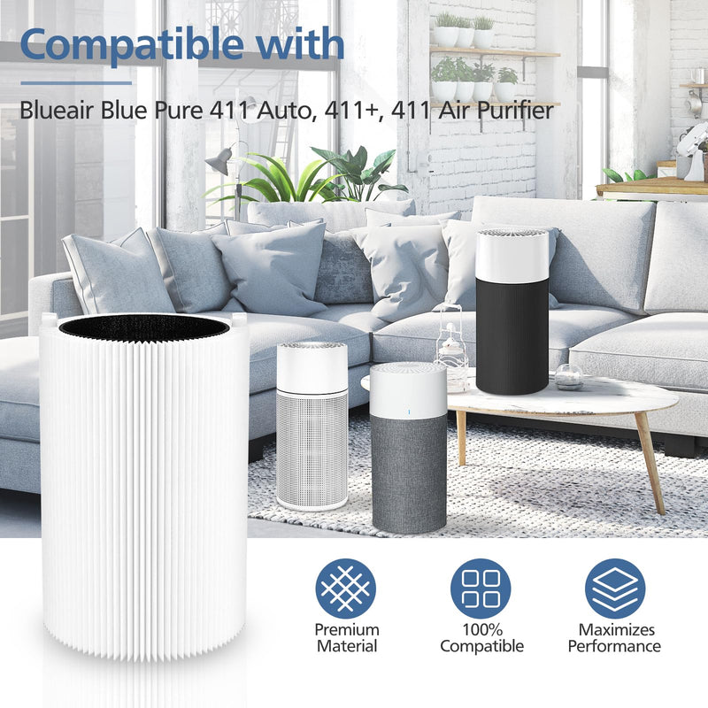 Blue Pure 411 Replacement Filters Compatible with Blueair Blue Pure 411 Genuine, 411+, 411 Auto and MINI Air Purifier, Include 2 Particle and 2 Activated Carbon 2 Pack Blue 411 Auto & 411 & 411+ Filter