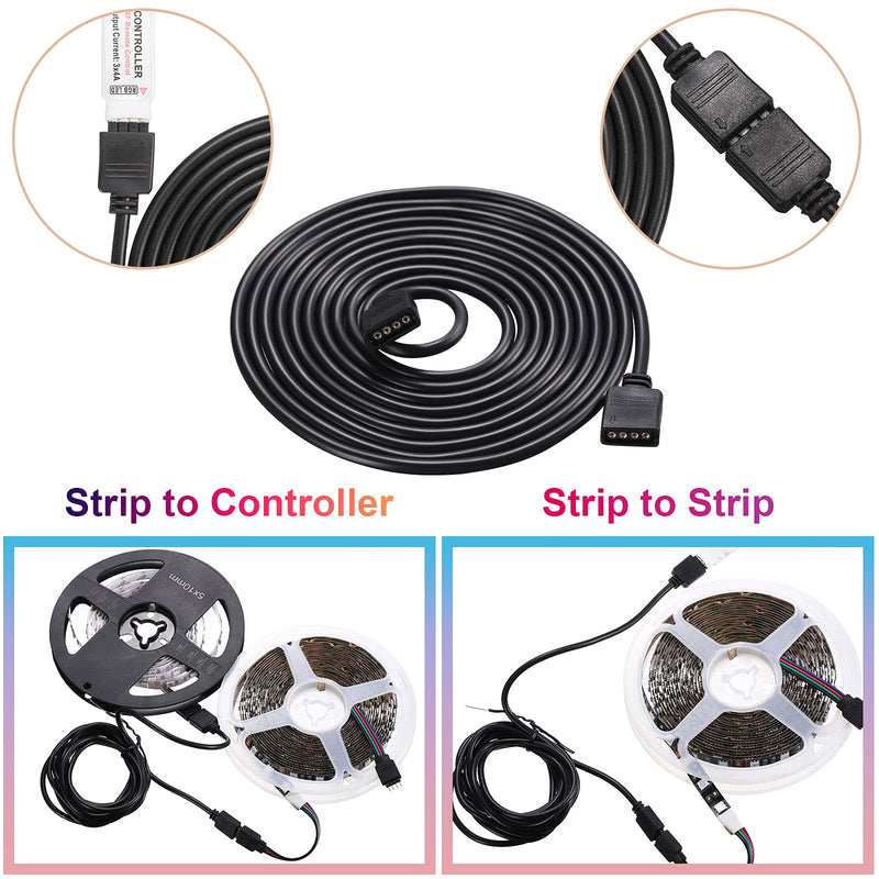 Honoson 6 Pieces 4 Pin RGB Extension Cable LED Strip Connector Cord Wire Cables Kit with 12 Pieces Pin Connector for 5050 3528 RGB LED Strip Light(1.6 FT, 3.3 FT, 6.6 FT,Black) Black 1.6 FT, 3.3 FT, 6.6 FT