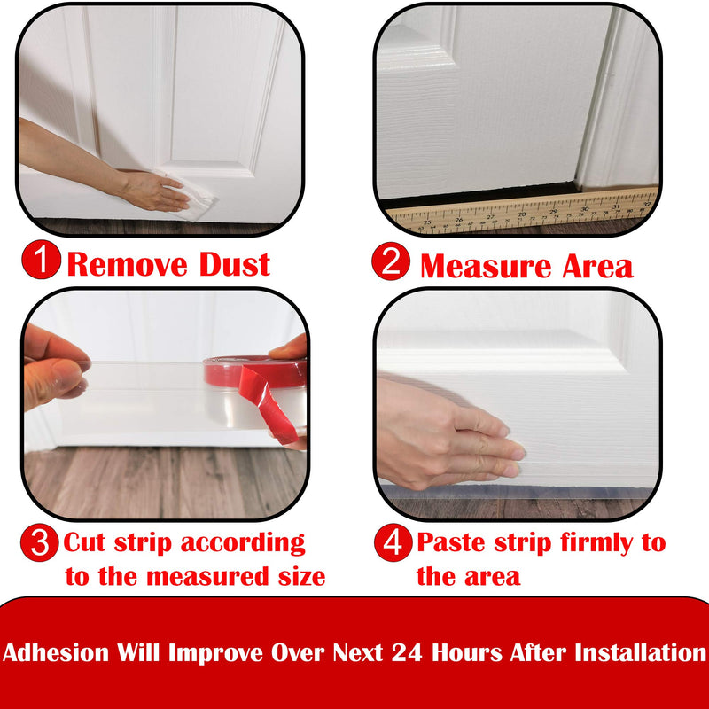 Weather Stripping Door Seal Strip Clear Silicone Draft Strip. Enhanced with Thicker Strip and Stronger Adhesive Tape Backing. (Transparent, 10M Total, 2 Packs)