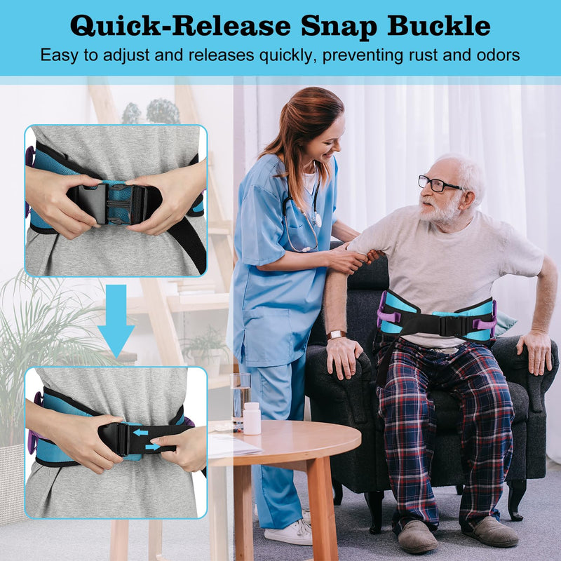 supregear Gait Belt - Anti-Slip Transfer Belt for Seniors, Nursing Safety Patient Assist with 7 Handles - Elderly, Bariatric, Handicap, Physical Therapy - PT Gate Strap Quick-Release Buckle Aqua