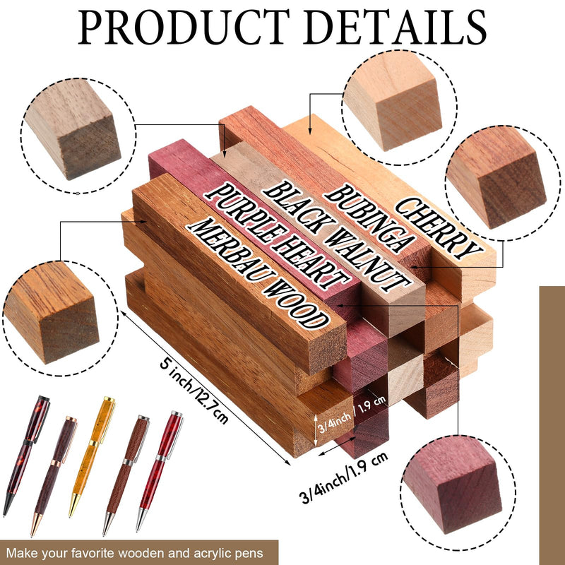 Colarr 10 Sets Woodturning Pen Kits Project Supplies Including 7mm Slimline Pen Kits with Refill and Pen Blanks Lumber for Lathe Turning Starter Package DIY Crafts