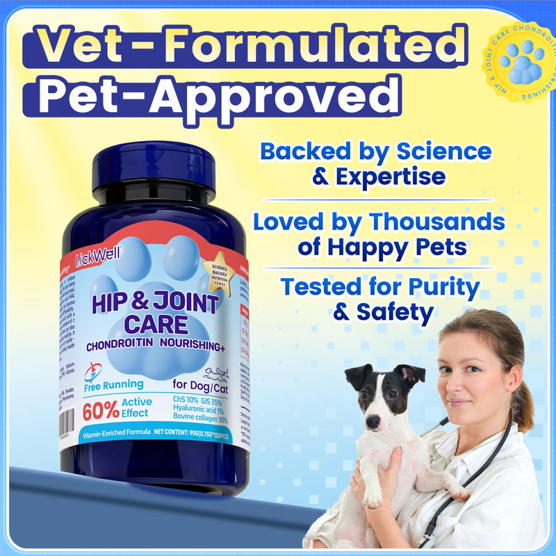 Glucosamine for Dogs, Hip & Joint Supplement for Dogs Cats, Glucosamine Chondroitin for Dog Supports Joint Health and Joint Pain Relief, Chicken Flavored for All Breeds and Sizes, 120 Tablets