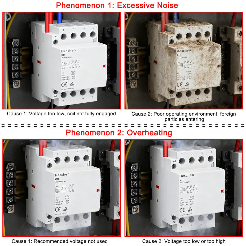 Heschen Household AC Contactor CT1-63 4 Pole Four Normally Open 220V/240V Coil Voltage 35 mm DIN Rail Mount
