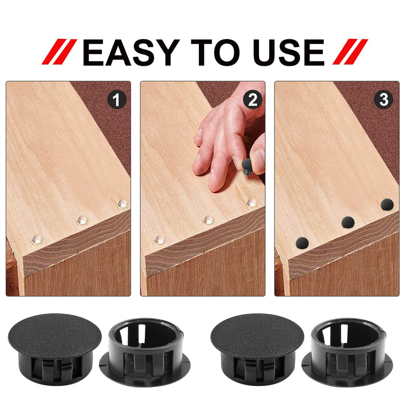 30Pcs 3/4 inch (19mm) Black Hole Plugs, Plastic Round Flush Type Panel Plugs Fastener Cover for Furniture Protectors 3/4inch (19mm)
