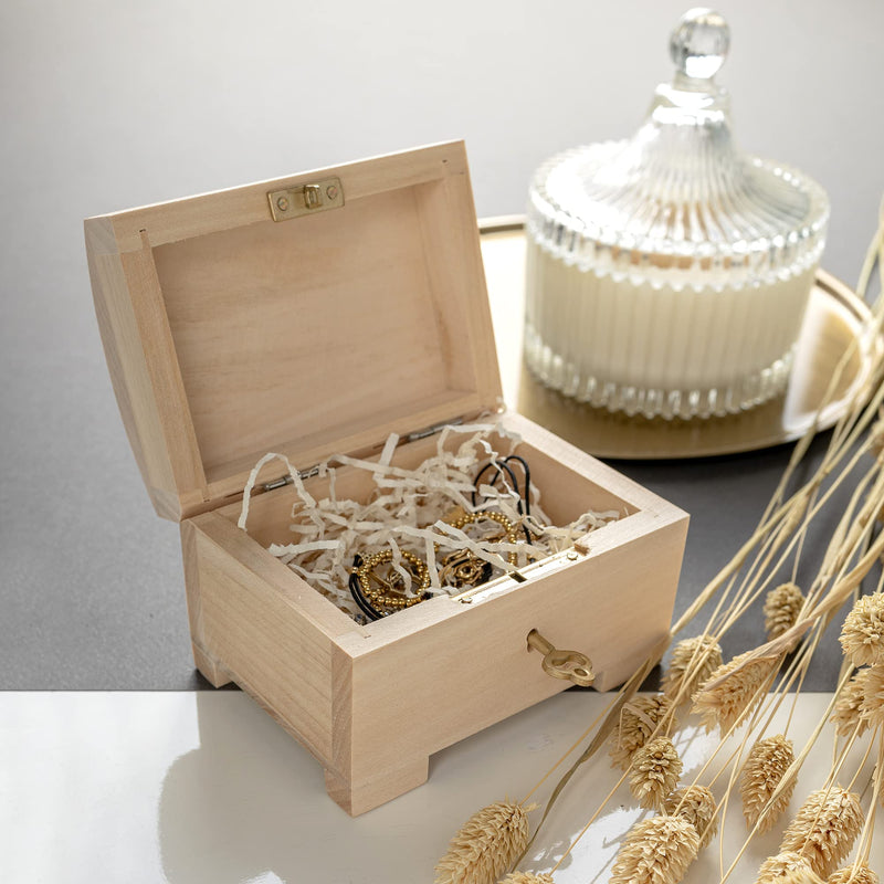Small Wooden Jewelry Box | Lockable Storage Box with Lock & Key | 4.17 x 2.95 x 2.95 in | Plain, Unpainted & Unfinished | Keepsake Trinket Treasure Chest