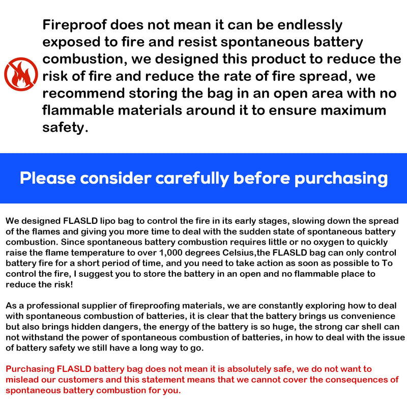 FLASLD 2-Pack E-Bike Battery Bag Fireproof Safe Charging Bag Explosionproof Lipo Battery Bag Large Capatity for Storage Charging (16 x 4.3 x 5in) 16 x 4.3 x 5inch - 2 Pack