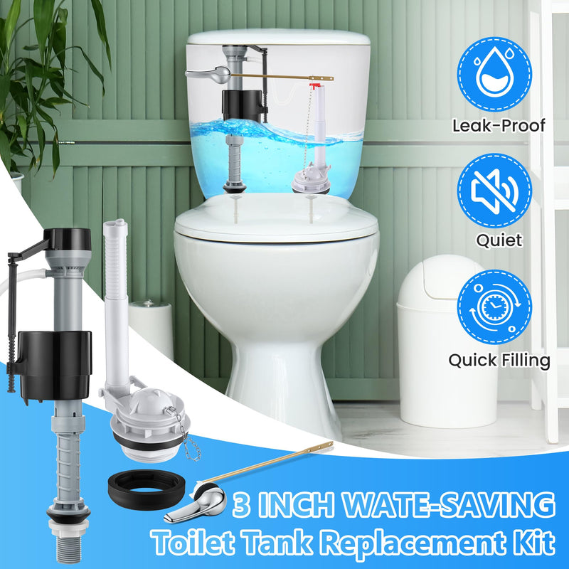 Saillong 3 Inch Toilet Flusher Replacement Kit, Include 3 Inch Adjustable Flush Valve with Flapper, Fill Valve, Front Flush Handle, Rubber Gasket, Bolts, Complete Toilet Parts Inside Tank Kit(1 Pack) 1