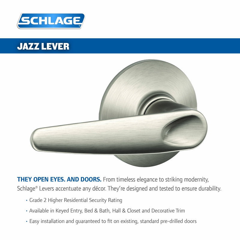 SCHLAGE F40JAZ619 Jazz Privacy Lever, Satin Nickel