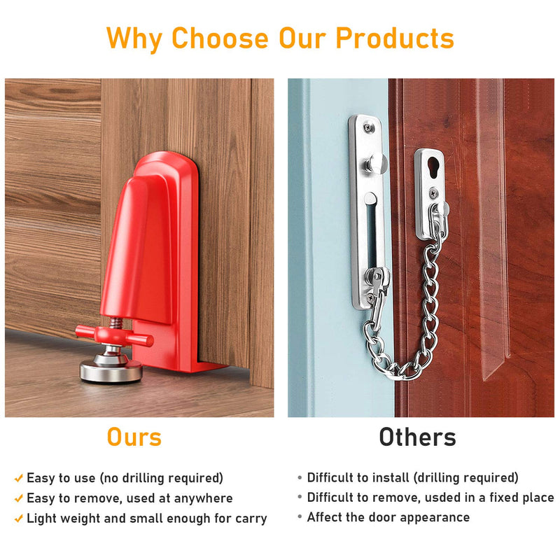 Door Stoppers Security - Portable Door Jammer for Travel Security Anti Theft, Apartment Hotel Door Lock - Protection for Homeowner and Children, Lockdown Device for Women Safety Self Defense (Red) Red