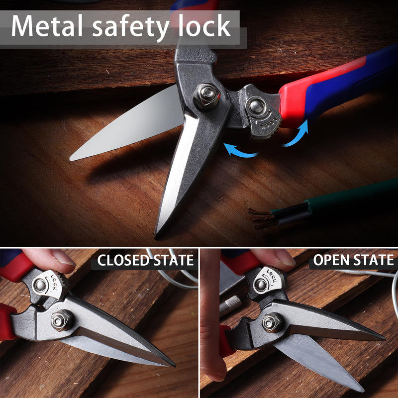 Heavy Duty Industrial Scissors: Utility Sharp Shears Easy Cutting Carpet, Cardboard, Wires, Iron Wire, Hose, Plastic（8'' Blue）