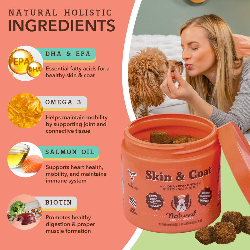 Natural Dog Company Multivitamin Supplement Chews + Skin & Coat Supplement Chews for Dogs - Comprehensive Nutritional Care for Healthy Skin, Shiny Coat, Joint Support, and Immune System Boost - PawsPlanet Australia