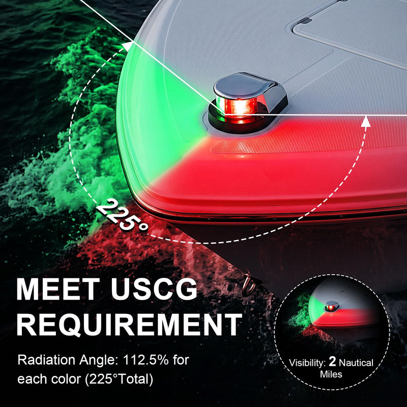 AnTom Marine LED Boat Navigation Lights, Red and Green Port & Starboard Signal Bow light, IP67 Waterproof 12V Teardrop USCG 2NM Visibility for Pontoon, Fishing, Bass Boat, Yacht