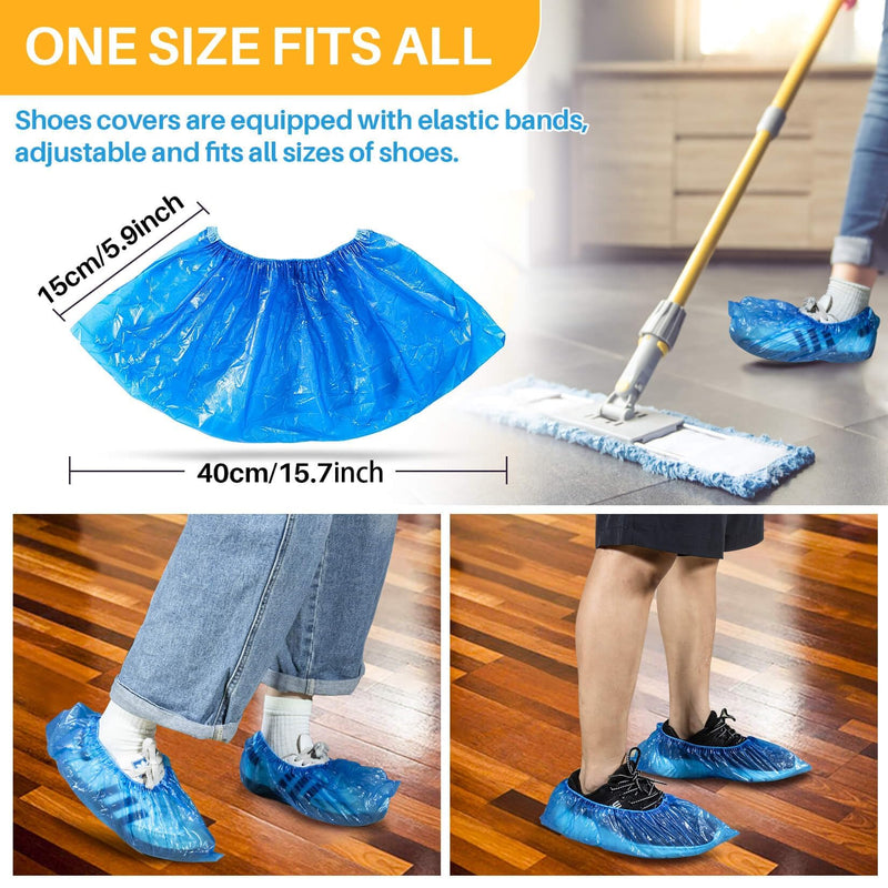 60 Pack (30 Pairs) Shoe Covers - Boot Covers Plastic Disposable Waterproof Shoe Covers for Men and Women Fits All Sizes of Shoes for House Cleaning