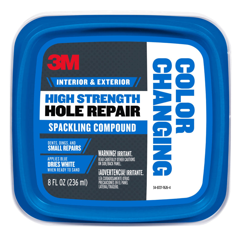 3M High Strength Color Changing Spackling Compound, 8 oz Tub, 6 Pack – Blue-to-White Drying Formula, Fast-Drying, No Shrink, Primer-Enhanced, Interior and Exterior Wall Repair, Easy Application 6-Pack