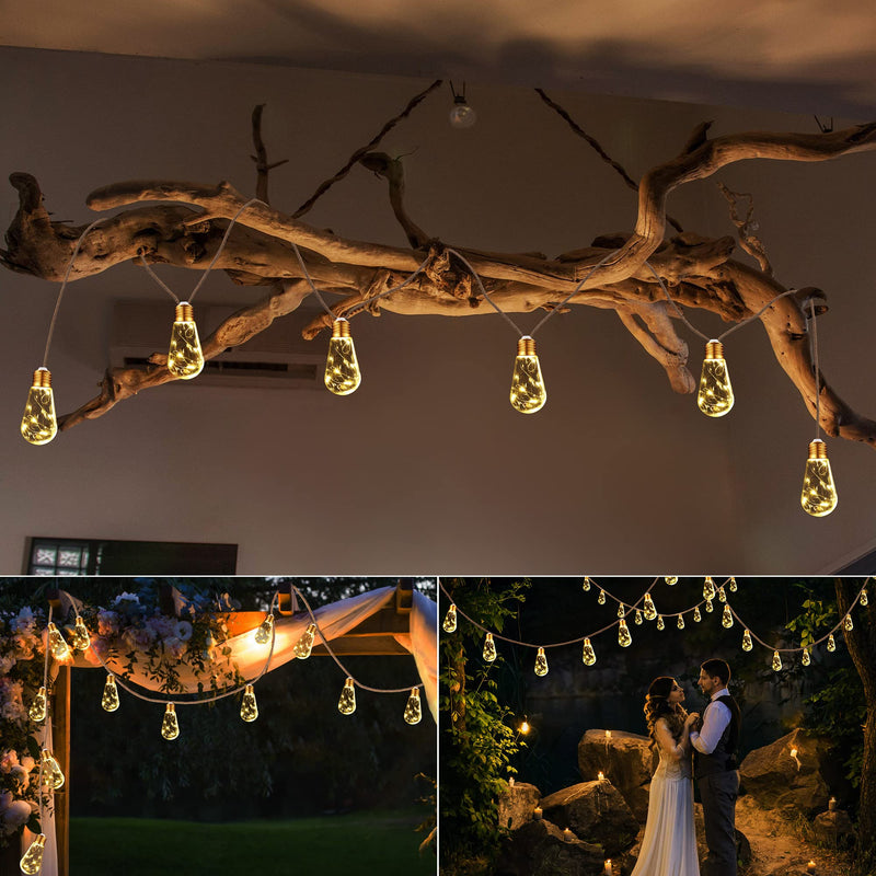 Solar Outdoor String Lights, 2 Pack 20Ft Vintage Rope Hemp Solar Patio Lights, Waterproof Warm White Solar Powered String Lights With 8 Modes 16 Shatterproof Bulbs for Fence Stairs Balcony Café Bistro 40ft