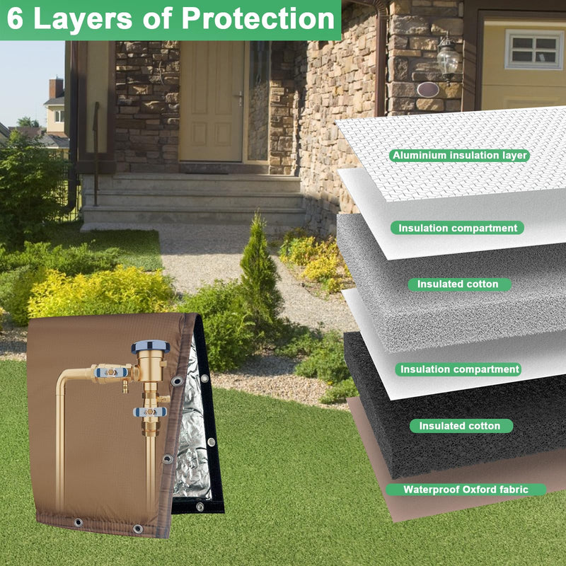 Backflow Preventer Insulated Cover (5˚F) Thick 6-Layer Fabric Pipe Insulation Cover (UV Coated) Winter Freeze Protection,for Water Well Pump Covers and Sprinkler Valve Covers (16" W X 20" H) 16"W X 20"H