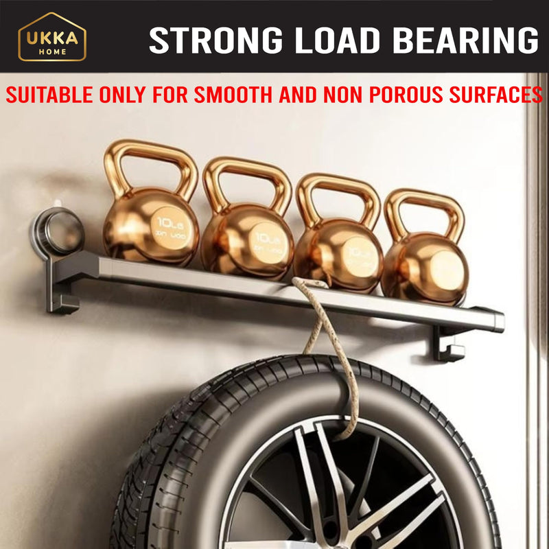 Suction Cup (Twist) Double Rod 24" Towel Bar with Hooks, Bathroom, Kitchen, Glass, Tile. Reusable, ABS+Aluminium, Rustproof, No Drill, No Tools. Hang Towel, Loofah, Sponge (24in/60cm, Gray) Double Rod - 24 in / 60 cm