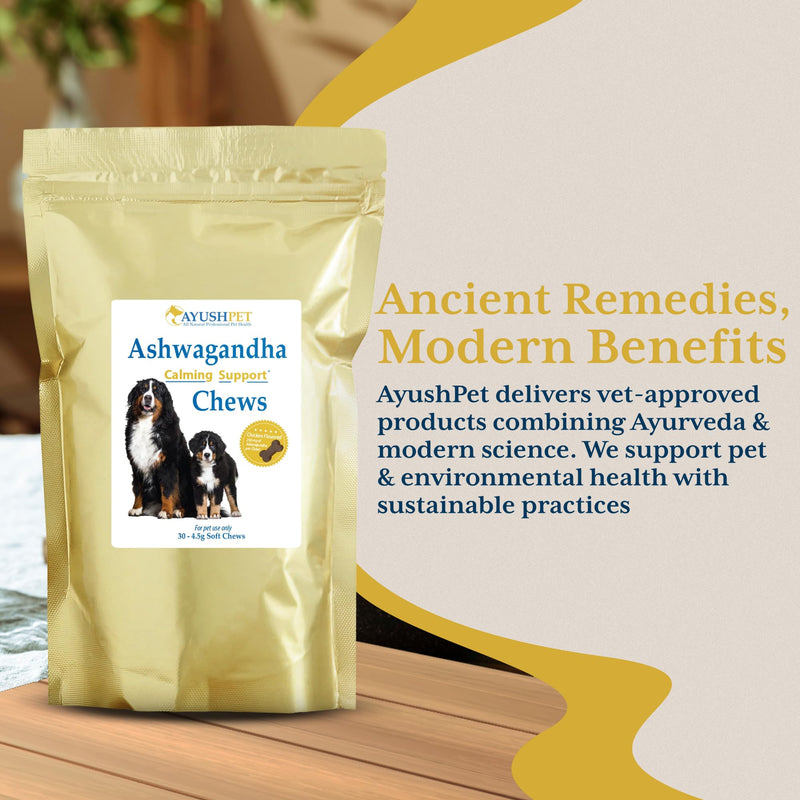 Ayush Pet Ashwagandha Calming Support Chews, Ayurvedic Calming Supplement for Dogs and Cats, Ashwagandha Herbal Supplement, 30 Chews - PawsPlanet Australia