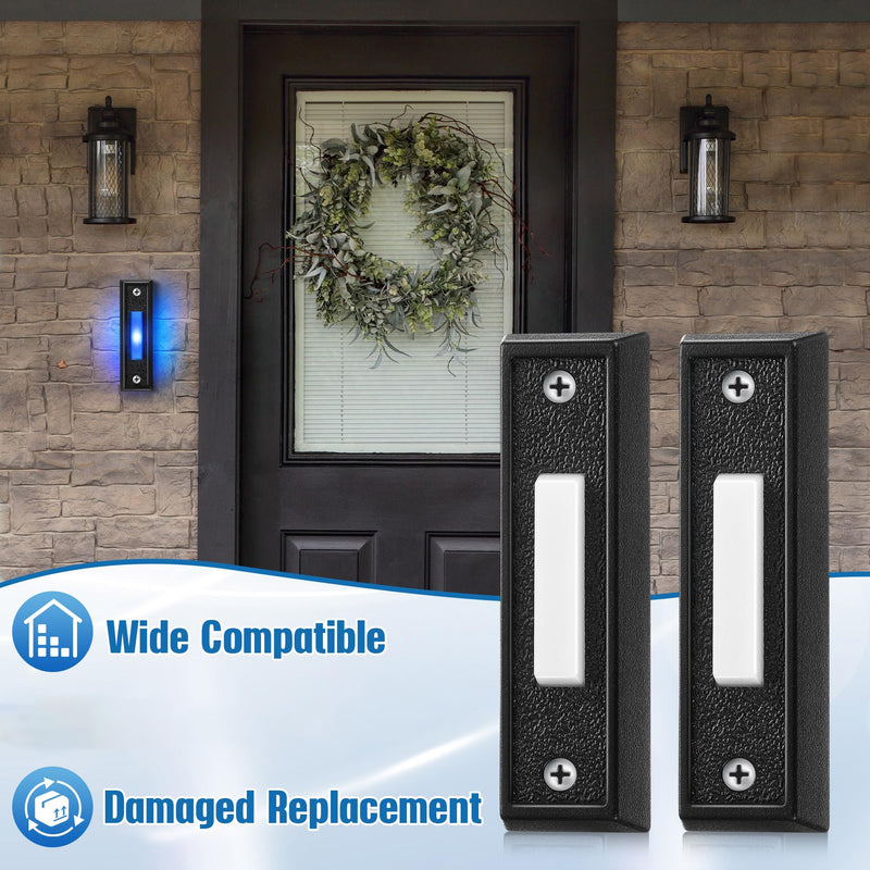 Saillong Lighted Doorbell Button, Wall Mounted Garage Door Switch with Bule LED Light Compatible with Most Wire Doorbell Chimes, Transformer, Ringers, Buzzers(Black,2 Pack) 2 Black