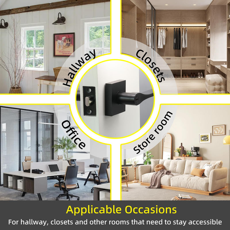 2 Pack Matte Black Door Knob, Interior Privacy Keyless Entry Door Lock, Square Style Reverisble Door Handles, Heavy Duty Door Levers for Bedroom Bathroom Doors 2 Pack Matte Black Tapered Keyless