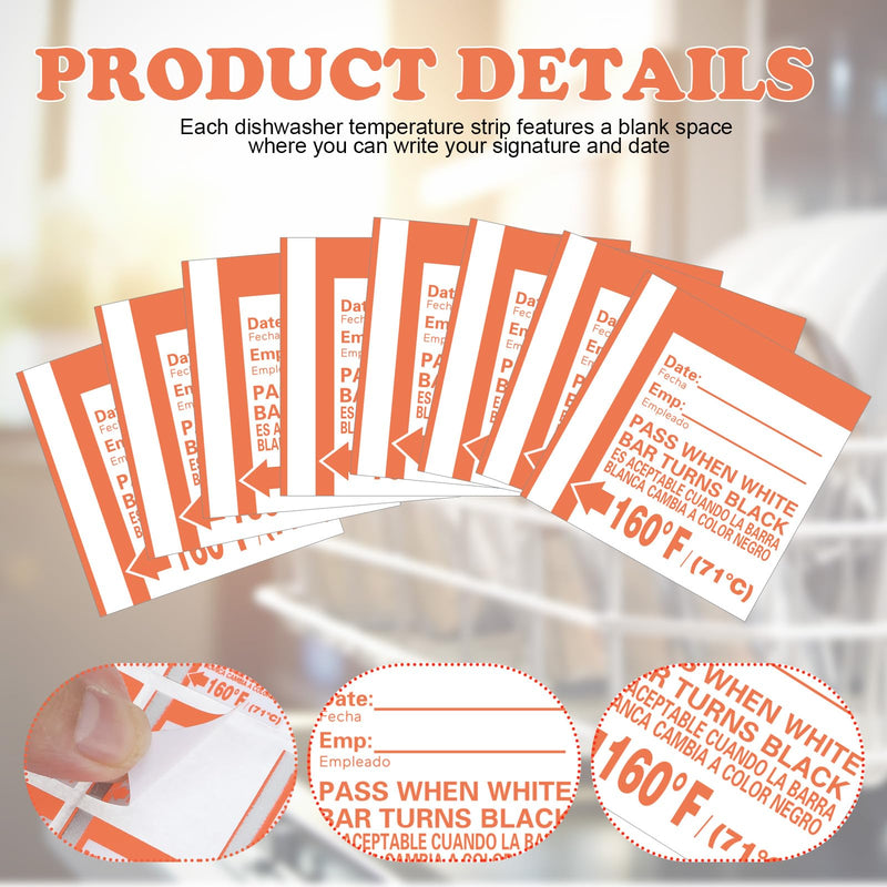 24 Count Dishwasher Temperature Test Strips 160°f Heat Test Labels for Commercial Home Dishwashers Waterproof Adhesive Stickers
