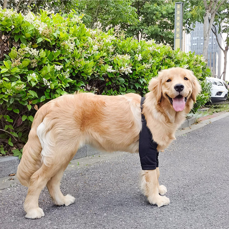 HDKUW Dog Elbow Protector for Calluses, Dog Recovery Suit for Front Legs, Dogs Cone Collar Alternative to Stop Licking Wounds, Cover Sleeve for Small Medium Large Dogs - Dark Black XL