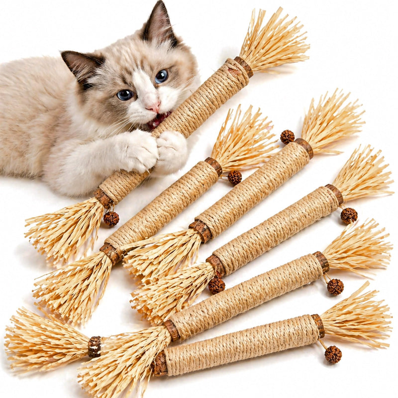 7 Pack Silvervine Sticks for Cats, Natural Kitten Grass Cat Dental Chew Toys for Teeth Cleaning, Catnip Teething Treat for Indoor Kittens, Interactive Wood Kicker for Aggressive Chewers Grass-7pcs