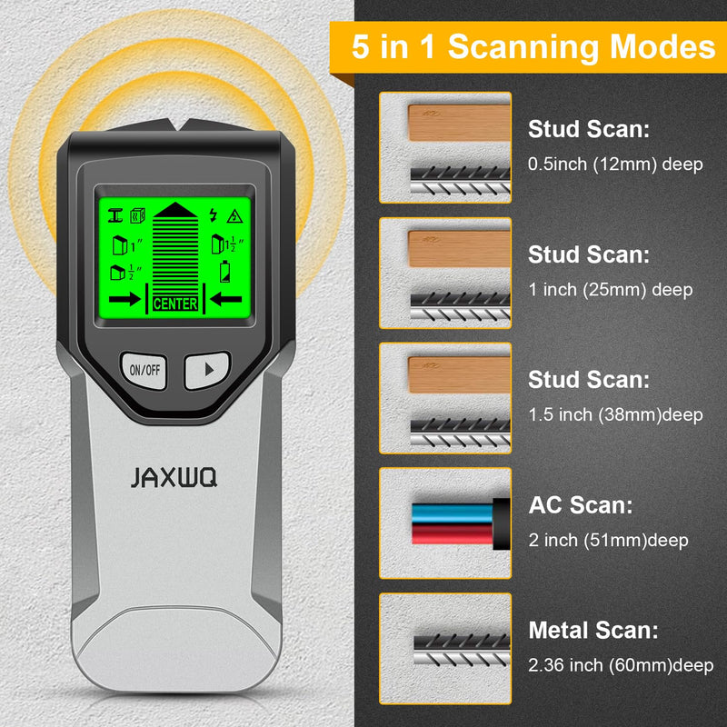 Stud Finder Wall Scanner - 5 in 1 Stud Finder Tool w/Intelligent Microprocessor Chip and HD LCD Display, Stud Detector Beam Finders for the Center and Edge of Wood AC Wire Metal Studs Joist Pipe ‎soft Gray