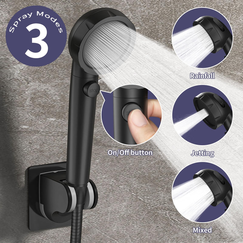 HOWUWEY Sink Hose Attachment for Faucet with 5 Adapters, Tub Faucet Sprayer Attachment, 3 Spray Modes Shower Head with ON/OFF Button, Filtered Shower Sprayer for Tub (Matte Black) Matte Black - NewNest Australia