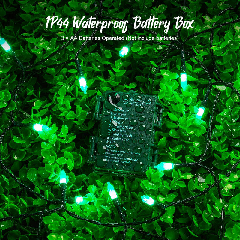 St. Patrick's Day Green String Lights，2 Pack 17.8 Feet 50 LED Battery Operated Mini String Lights with 8 Modes Waterproof for Outdoor Indoor Patio Xmas Tree Holiday Party Christmas Show 50 LED × 2 Pack