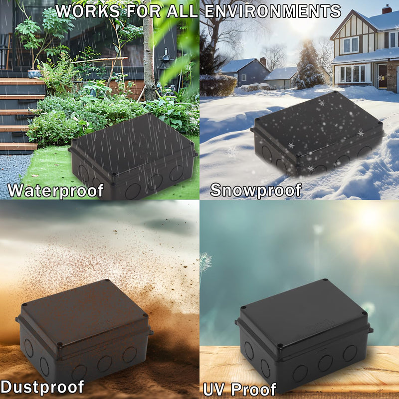 Electrical Box, Outdoor Waterproof Box IP65 Junction Box with Reserved Holes,ABS Plastic Project Box Power Cord Enclosure Black 5.9 x 4.3 x 2.8 inch(150x110x70mm) 5.9" x 4.3" x 2.8"