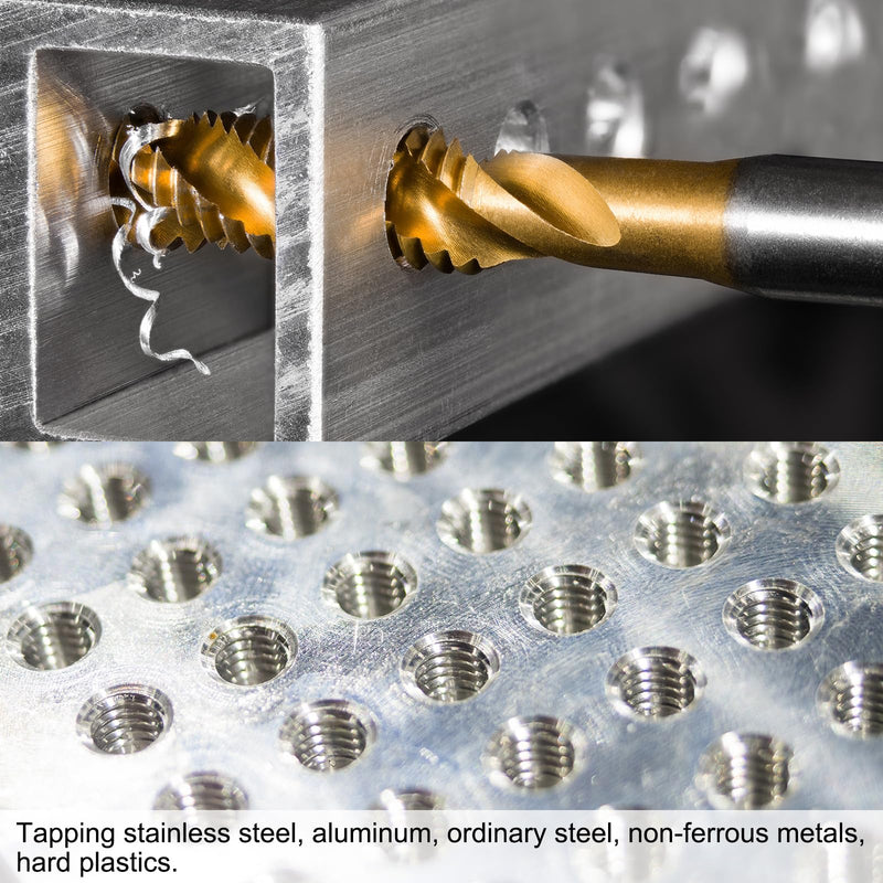 uxcell 2pcs Spiral Flute Thread Taps, 1/2-13 UNC H2 Screw Threading Tap, Titanium Coated 6542 High Speed Steel Machine Tapping Tools for Machinist Repair