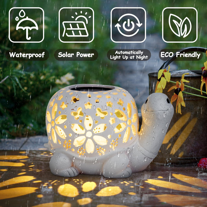 LESES Solar Lantern Lights, Turtle Outdoor Lantern with Waterproof LED Garden Light, Decorative Lanterns Table Lamp for Patio Yard Garden Decor Outside Clearance Gifts for Birthday Grandma - White