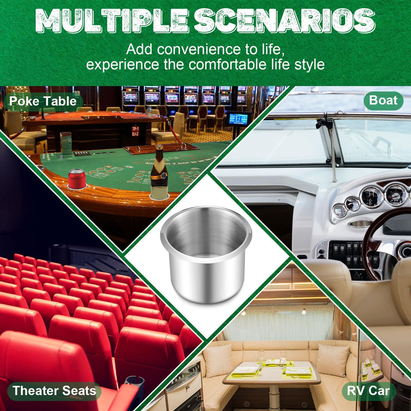 5 Pcs Tessco Table Cup Holder Inserts Stainless Steel Drop in Drink Cup Holder Insert Metal Poker Game Table Accessories for Casino Desk Car Trucks Boat Sofa Cupholder Storage 5