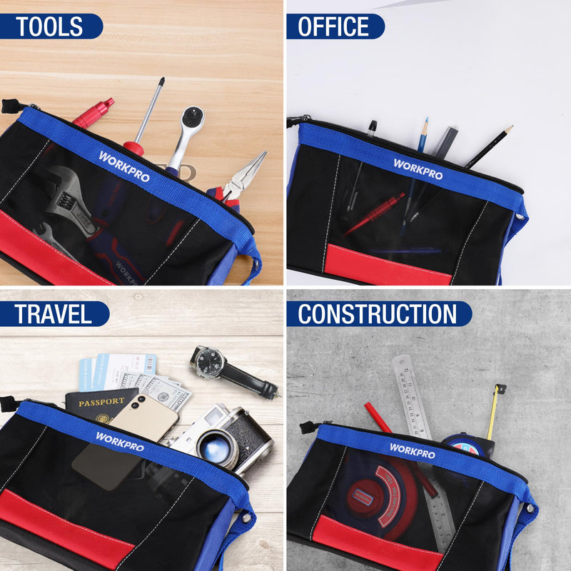 WORKPRO 12" Tool Pouches with Zipper, Heavy-Duty Small Tool Bag, Utility small tool pouch for Tool Organizers and Storage, Mini Tool Bag, 3 Pack - NewNest Australia
