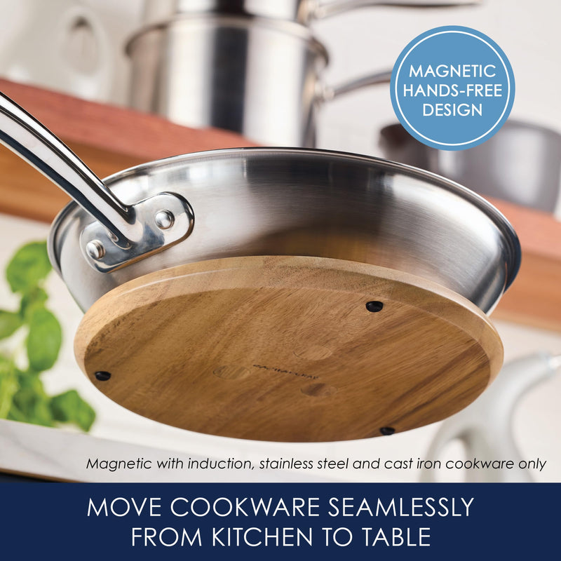 Rachael Ray Pantryware Magnetic Acacia Trivet with Silicone Feet, 9 Inch - Brown