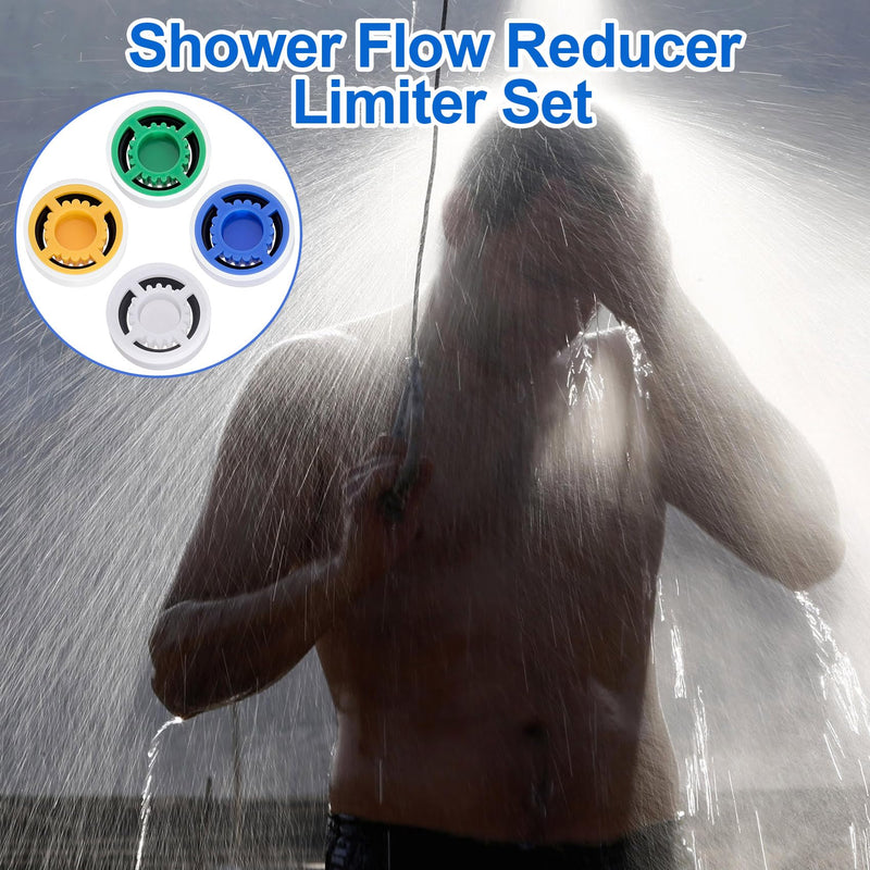 PAGOW 4 Pcs Shower Flow Restrictor, gpm 1.5 1.8 2.0 2.5 Shower Flow Reducer Limiter, Shower Head Water Saver Adapter Set for Handheld Shower, Bathroom, Toilet (0.56x0.54x0.21inch) [4pcs] gpm 1.5/1.8/2.0/2.5